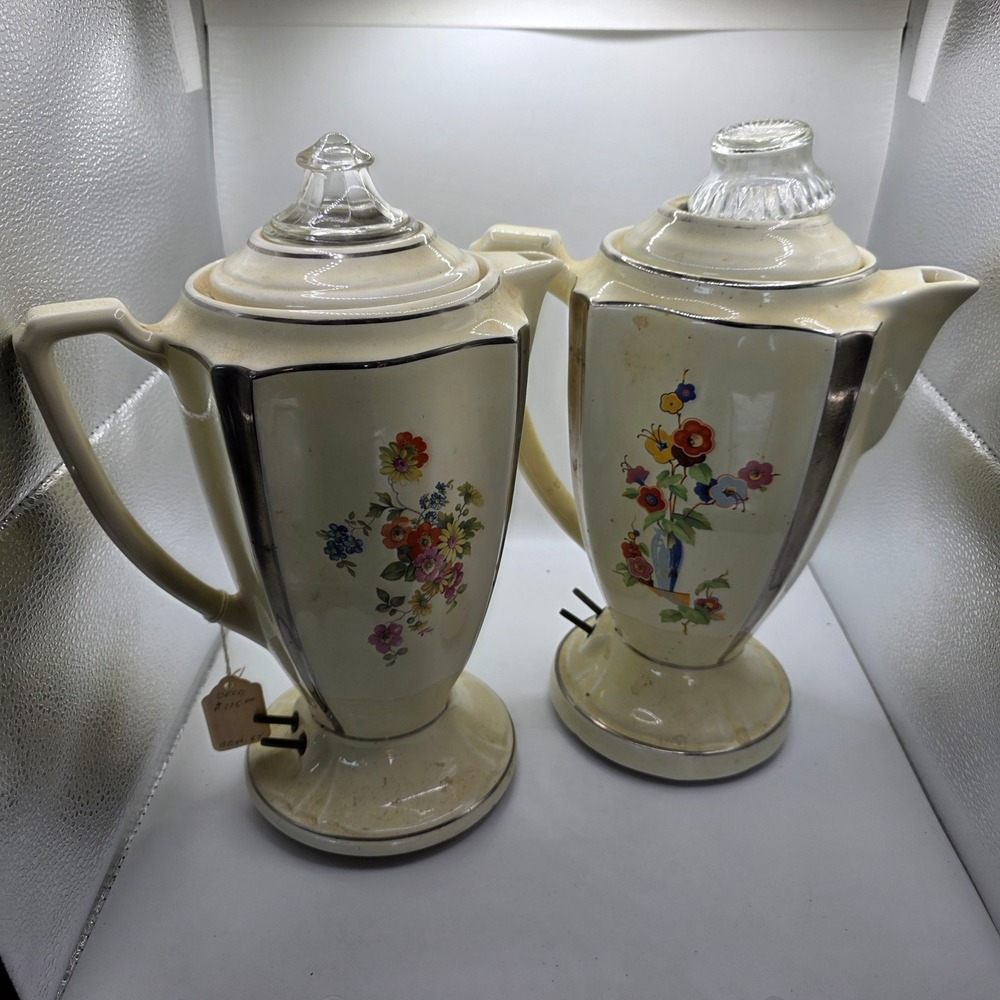 Antique Porcelier Champion Art Deco Floral Electric Coffee Percolators – Pair